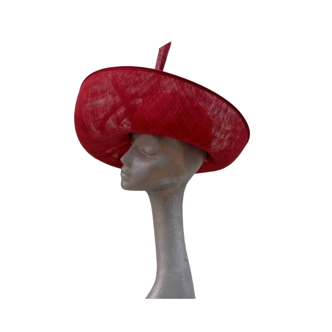 Large upturned feature hat in Cherry/Crimson red by Hats2go Made to order - Also available i over 50 colours