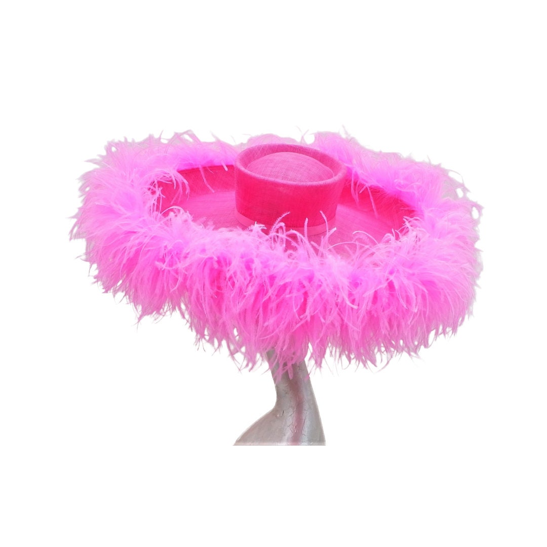 Emma - Extra large Hat with Ostrich feather boa in Two Tone Cerise pink By Hats2go Made to Order