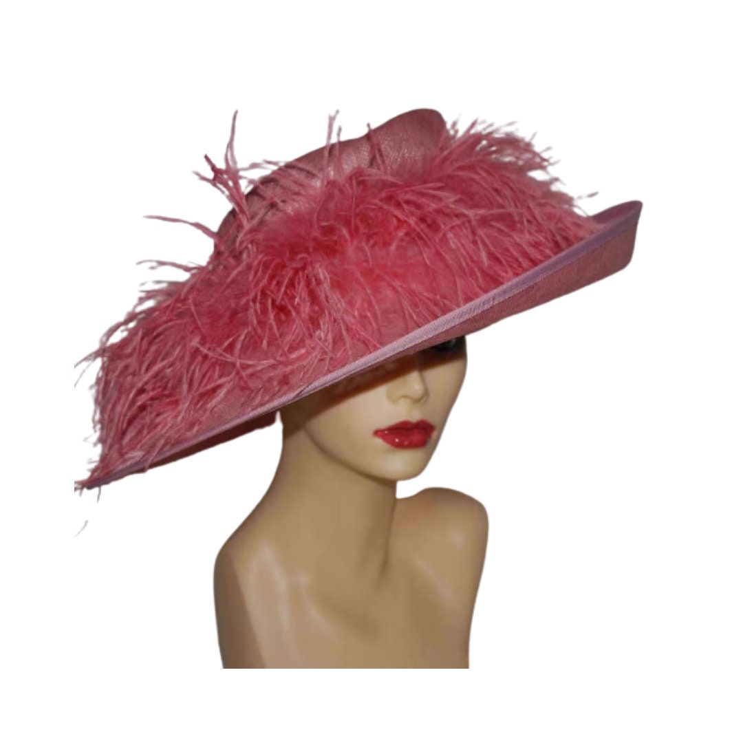 Onasis - Feature Hat with Ostrich feather boa in Rose pink