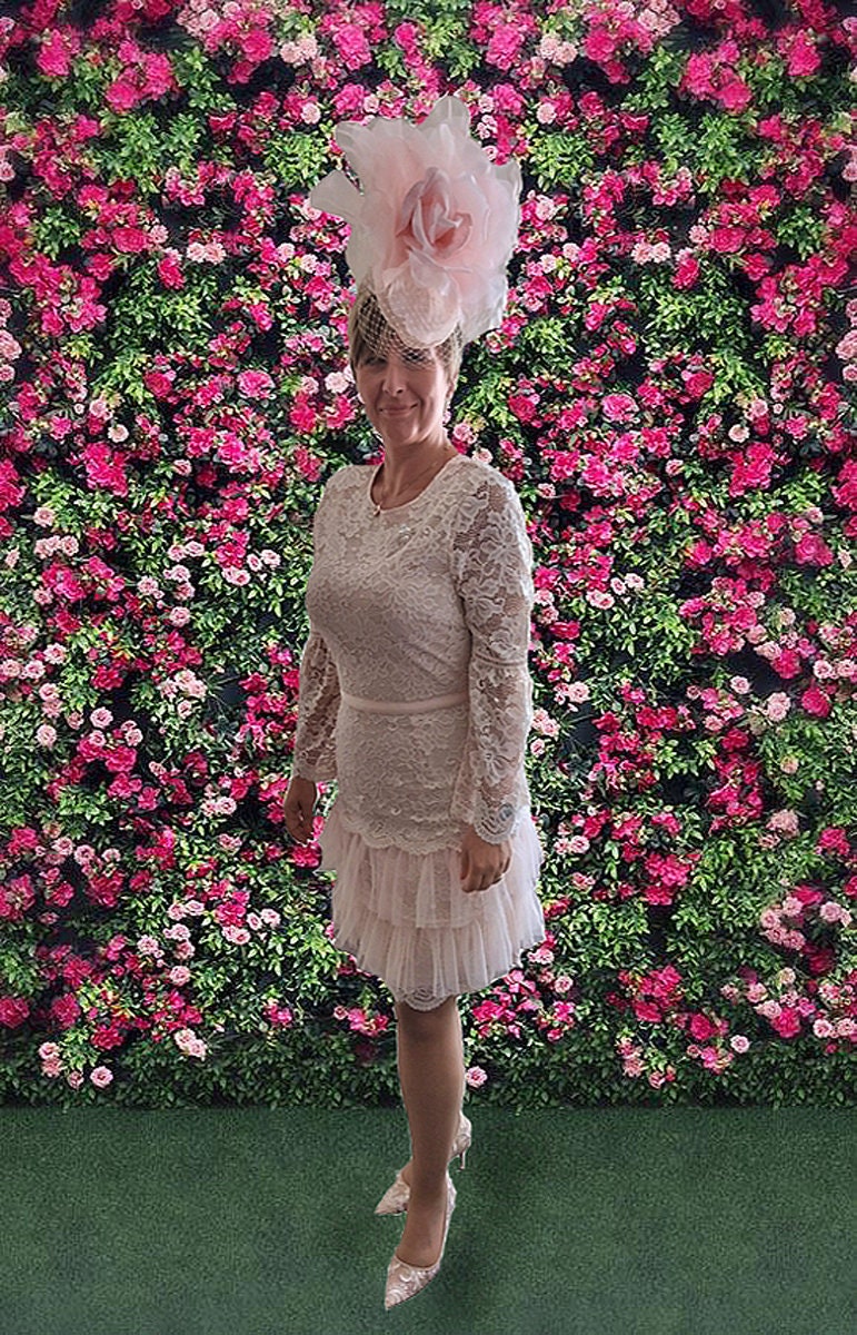 Haydock -- Blush Pillbox with Veil & 12" silk rose