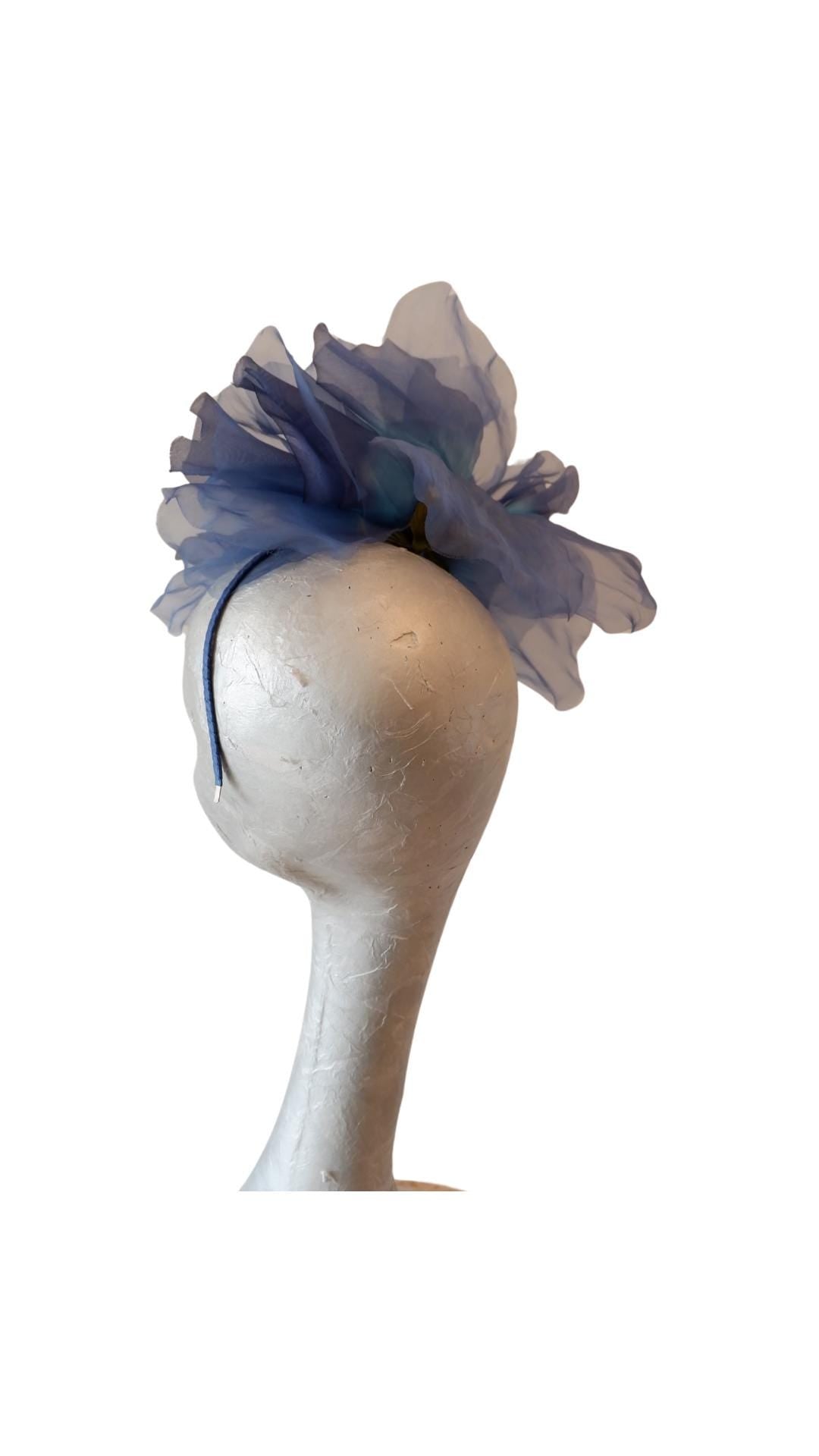 Ava--- Oxford Blue silk/organza 12" flower fascinator