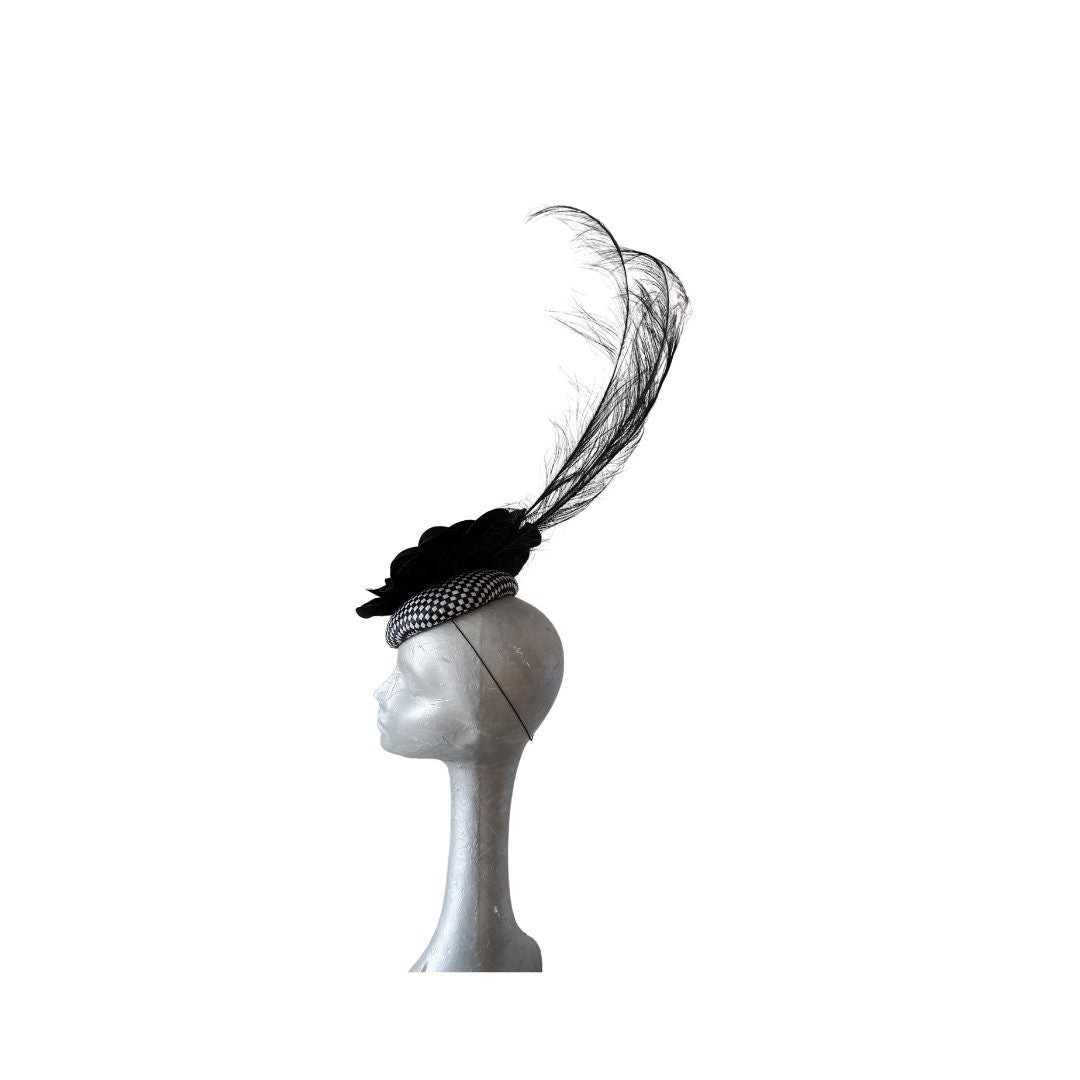 Charlotte - Black & White button base cocktail hat