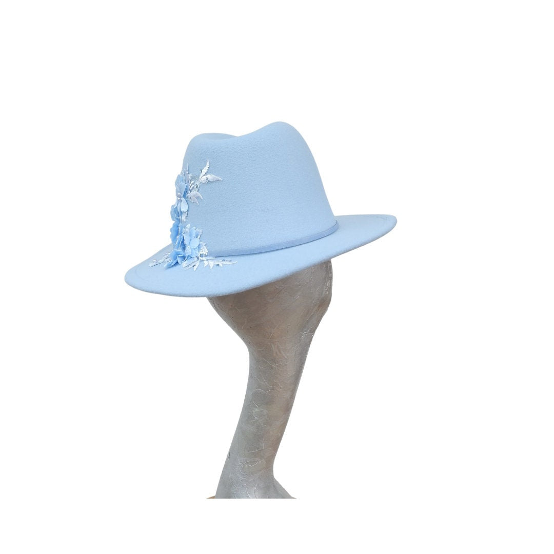 Margot - Faux Felt Trilby with Lace applique detail