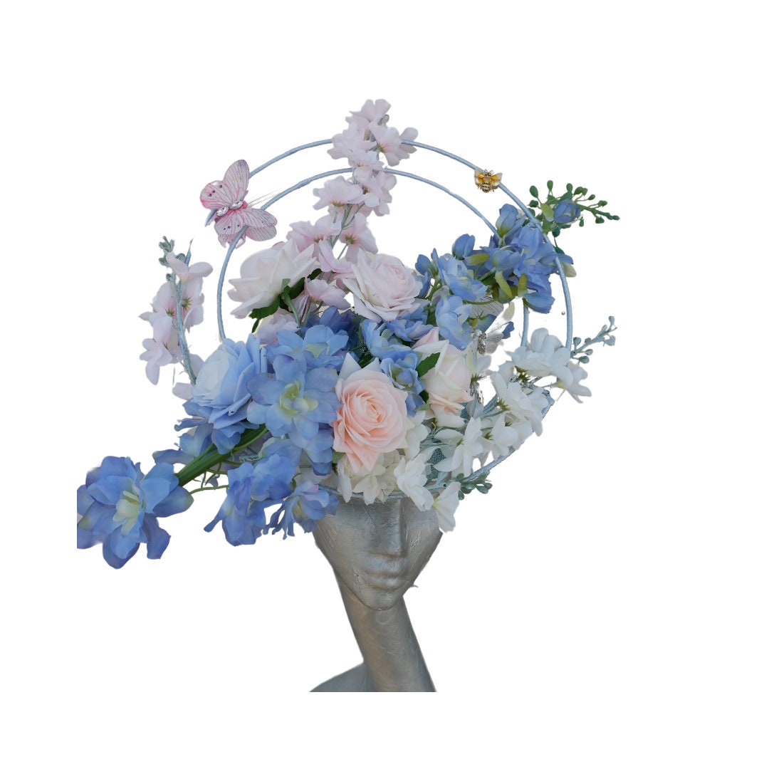 Floral Blue & Pink Hoop headpiece