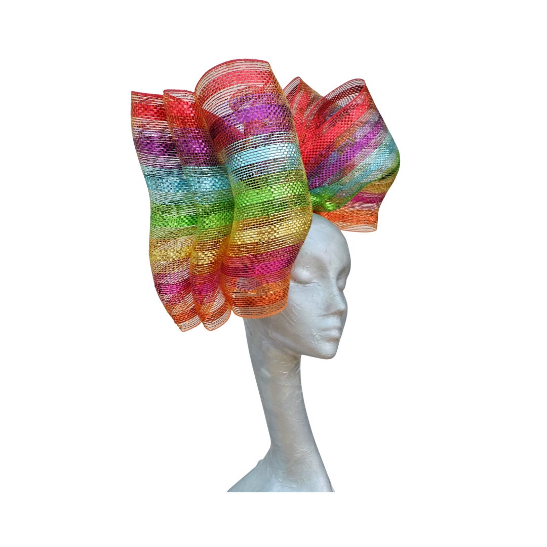 Fran - Rainbow Deco Poly Mesh triple Giant bow Fascinator