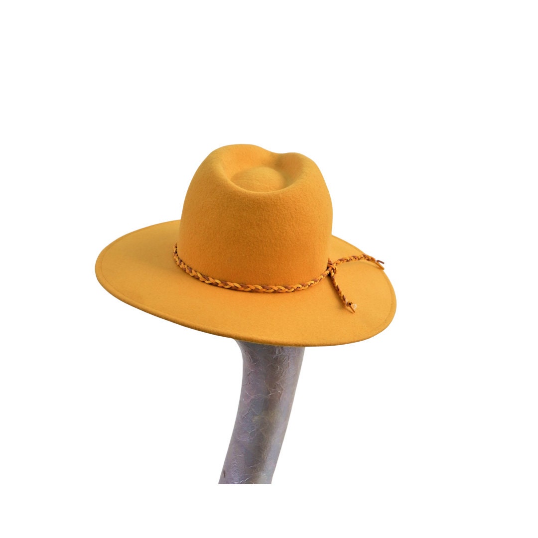 Elijah - Mustard Felt Flat Brim Trilby Hat