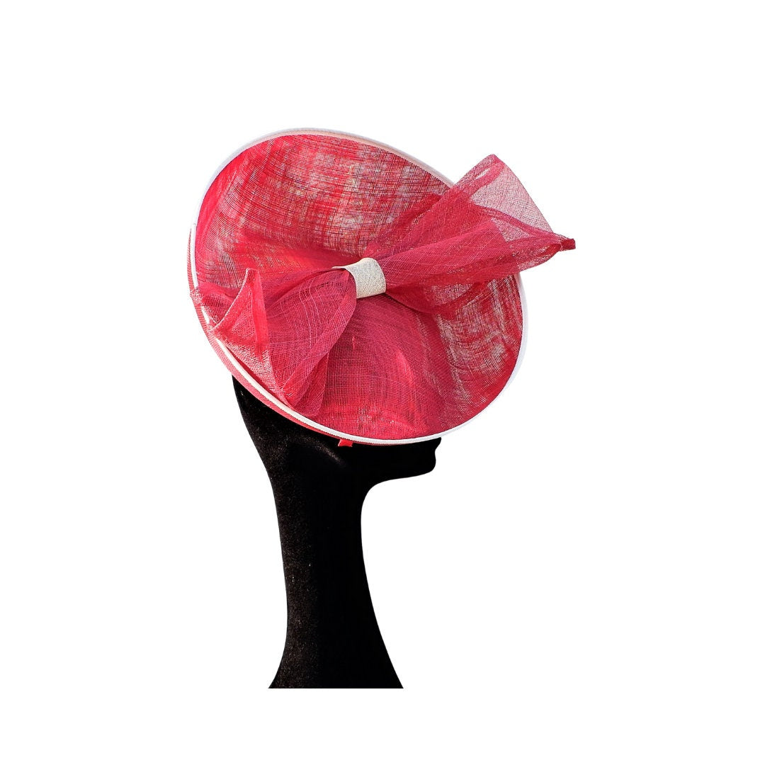 Martha - Crimson & Ivory Feature fascinator on hairband