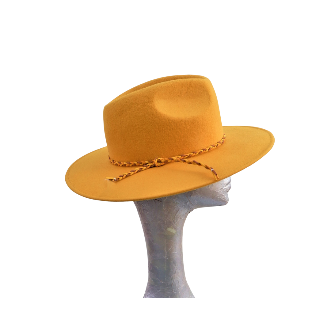 Elijah - Mustard Felt Flat Brim Trilby Hat