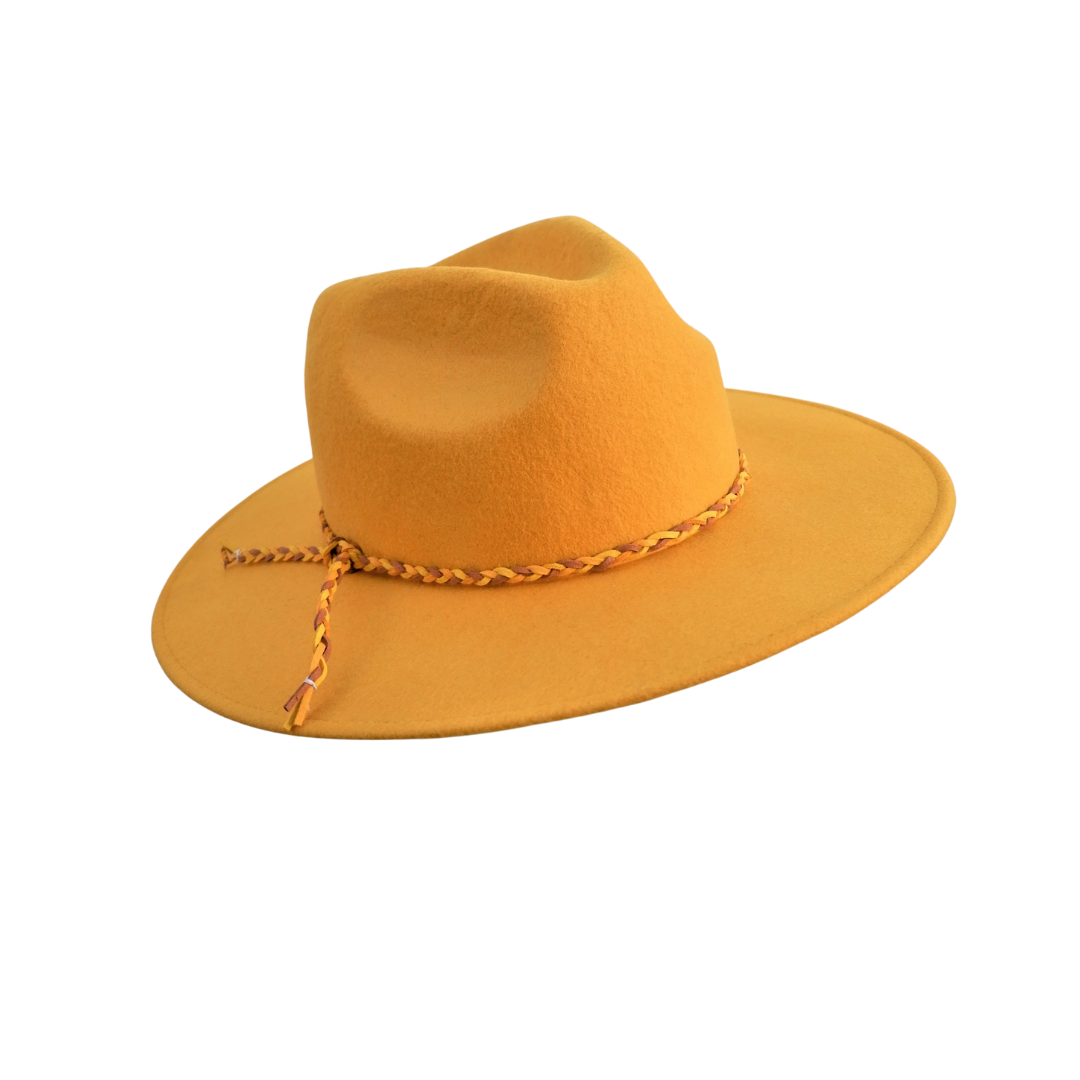 Elijah - Mustard Felt Flat Brim Trilby Hat