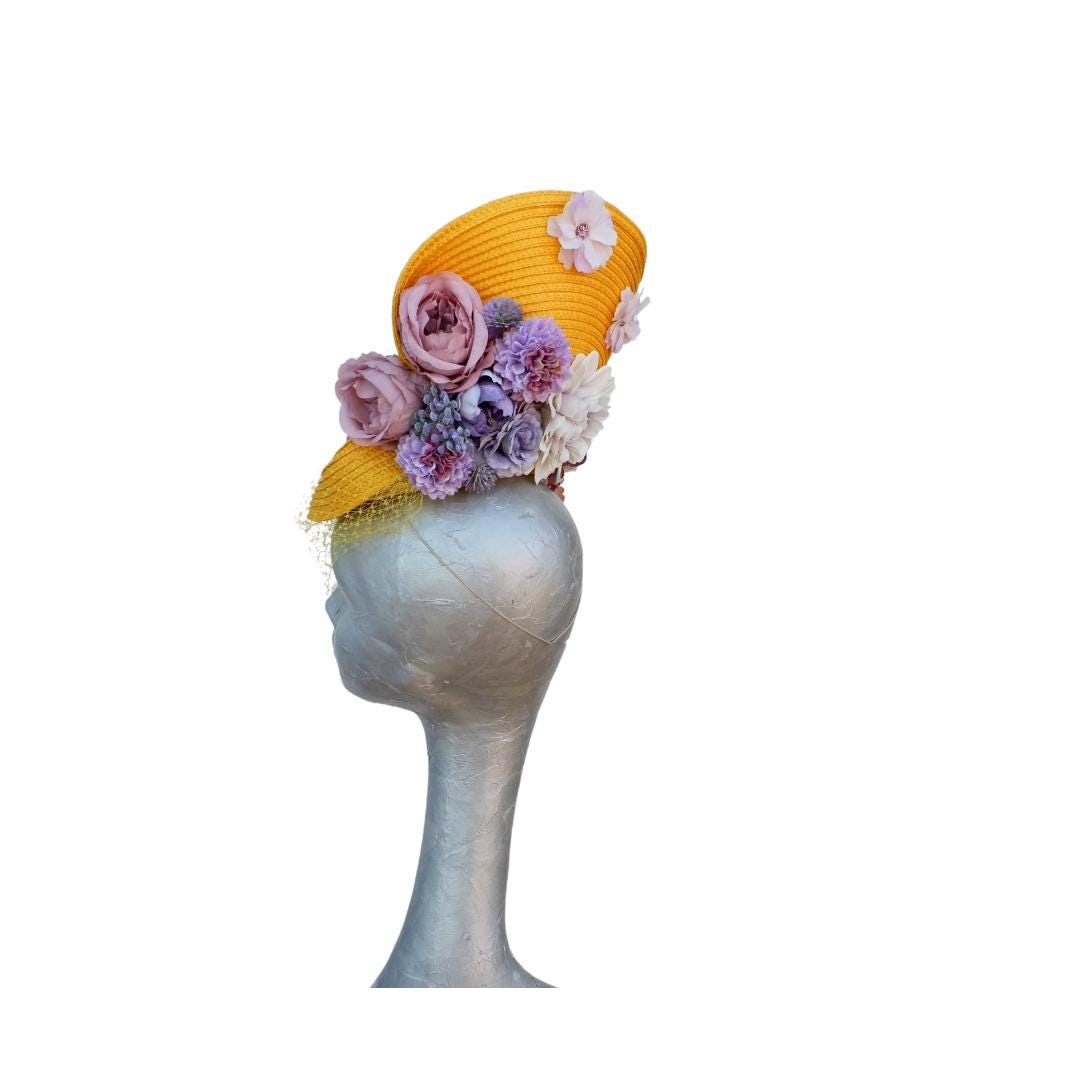 Charlotte - Yellow and Lilac cocktail hat
