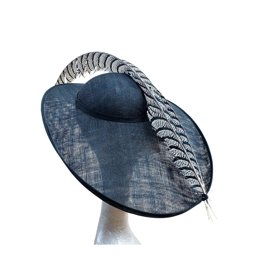 Roxy - Extra large Black Hat with 45" Off White & Black Lady Amhurst feathers