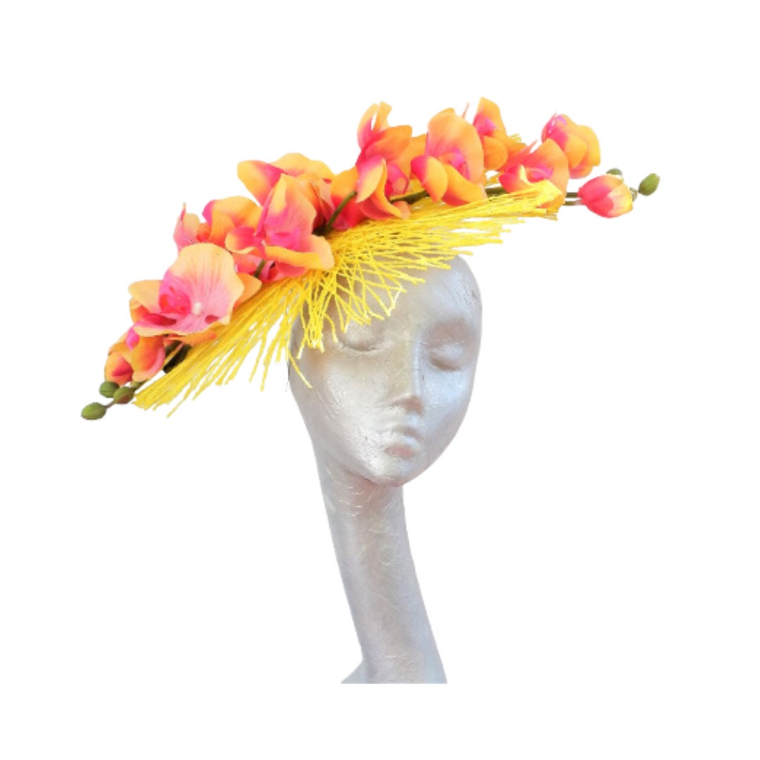 Mimosa - Yellow & Peach Orchid Fascinator