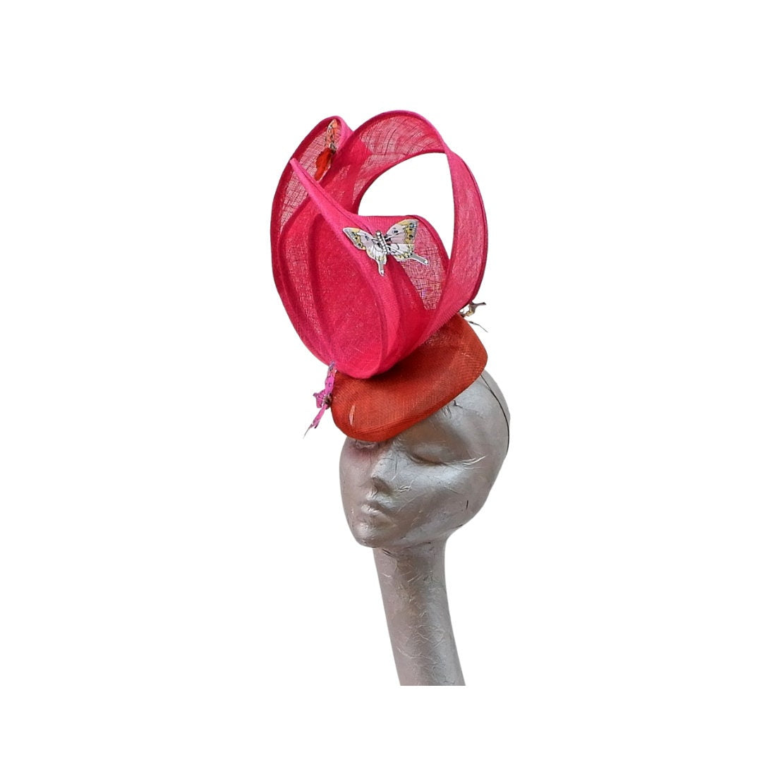 Flutterby - Orange & Cerise Fascinator By Hats2go Bespoke Millinery By Marie-Anne