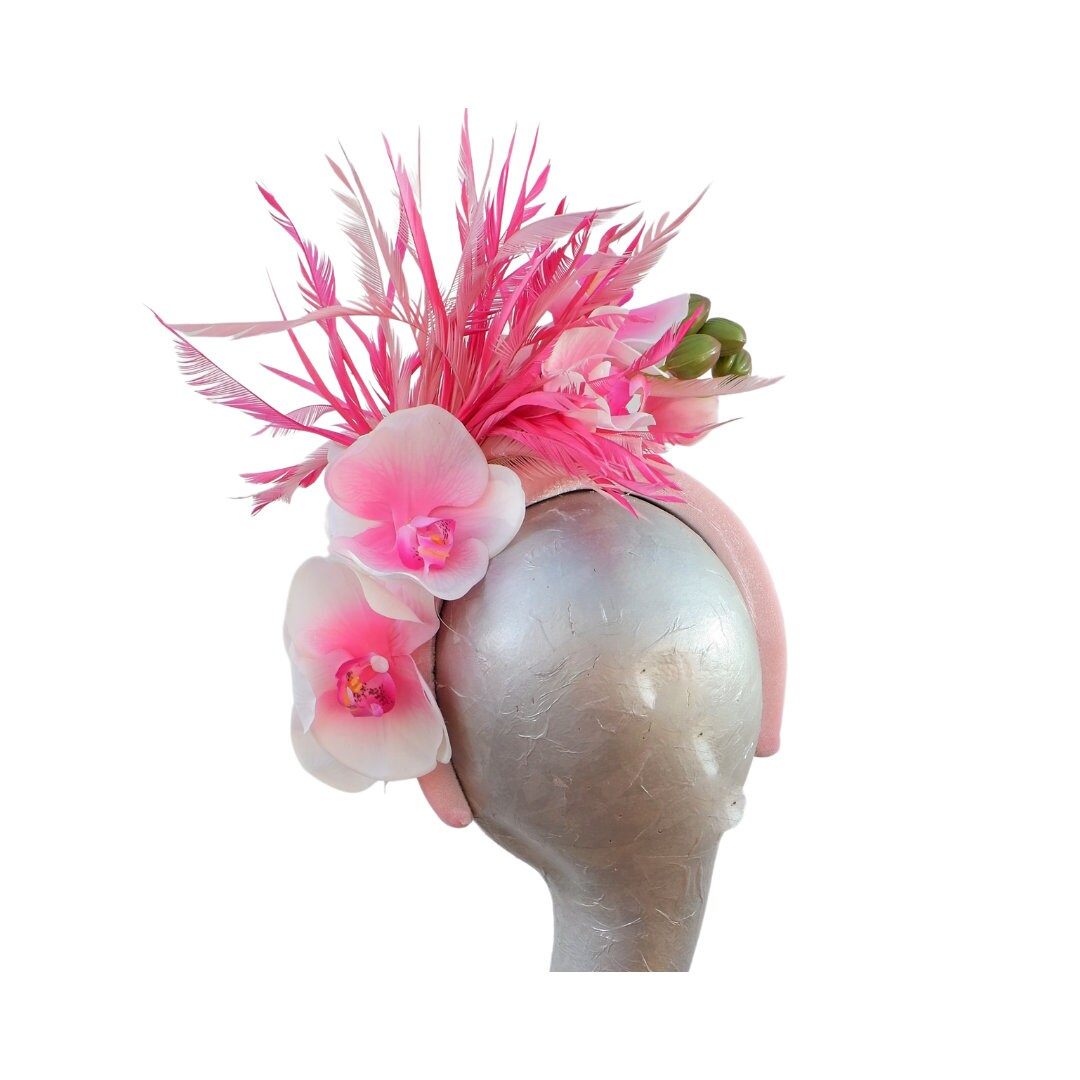 Somersby - 3 tone Pink Headband with Feathers & Orchids