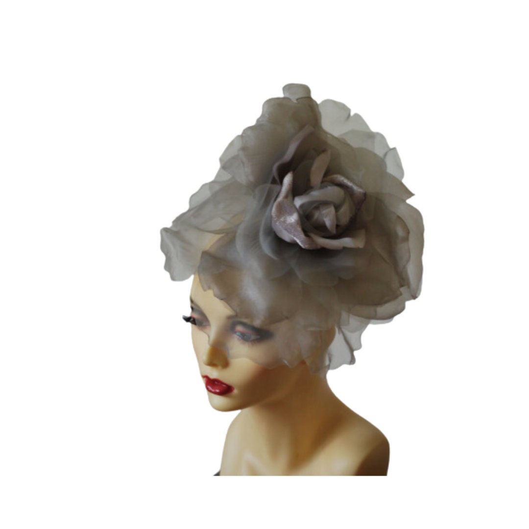 Ava--- Silver Grey & Lilac silk 12" flower fascinator