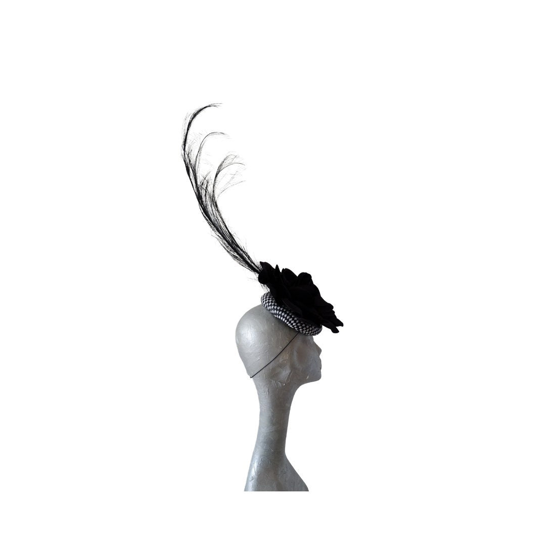 Charlotte - Black & White button base cocktail hat