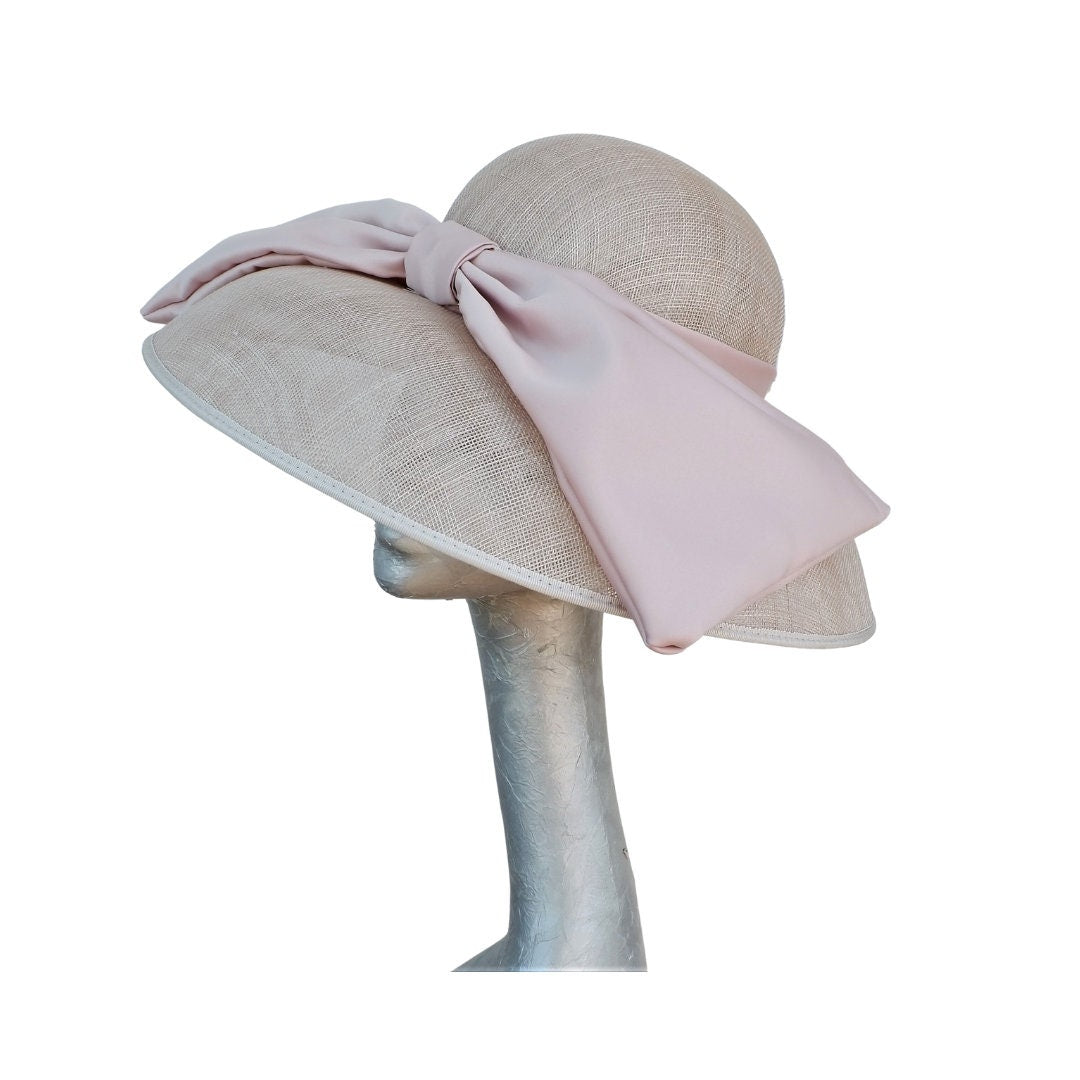 Mary - Nude Down brim hat with Nude Duchess Satin Bow