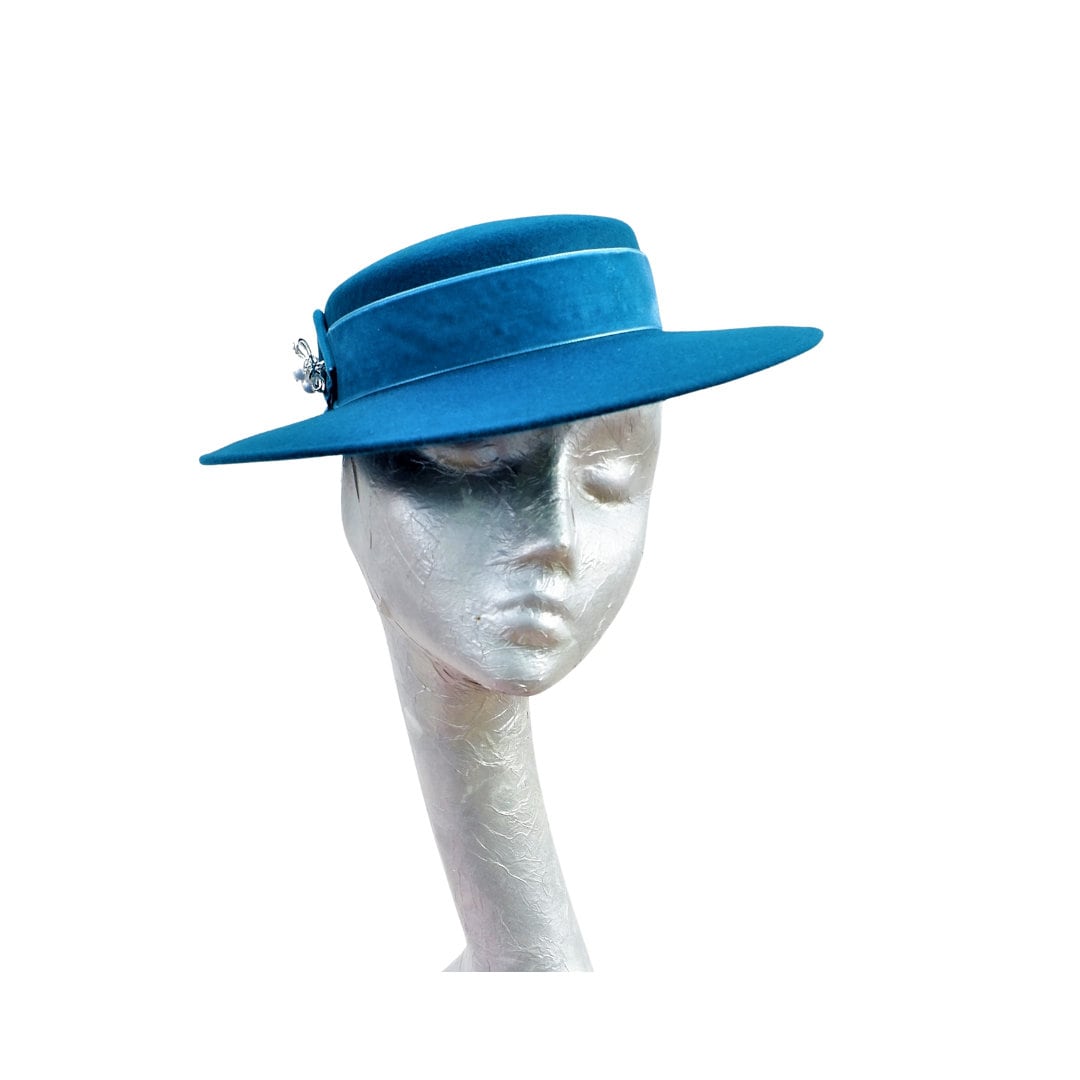 Catherine - Teal Felt Boater