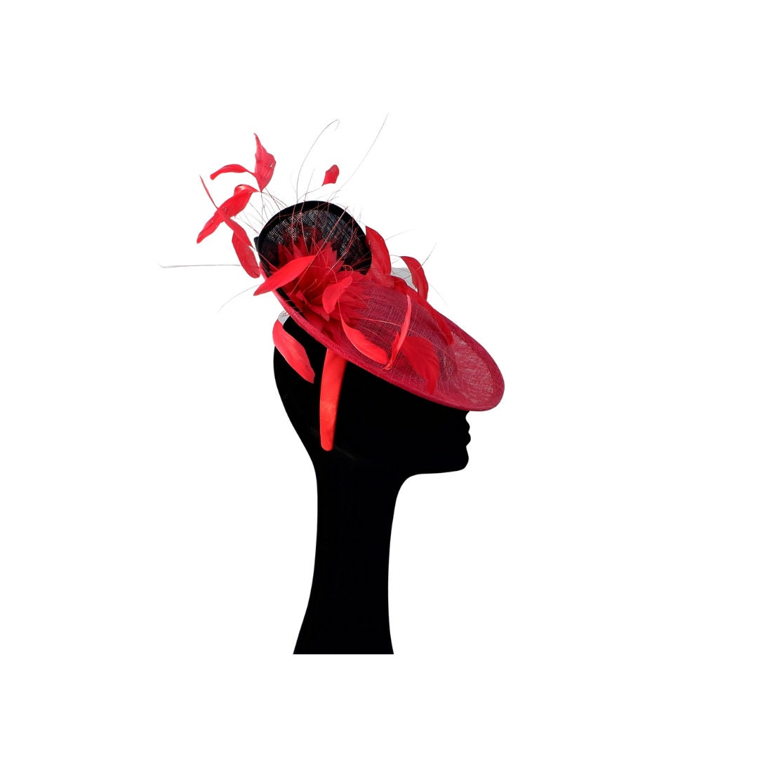 Red & Black Twisted Sinamay Fascinator by Hats2go