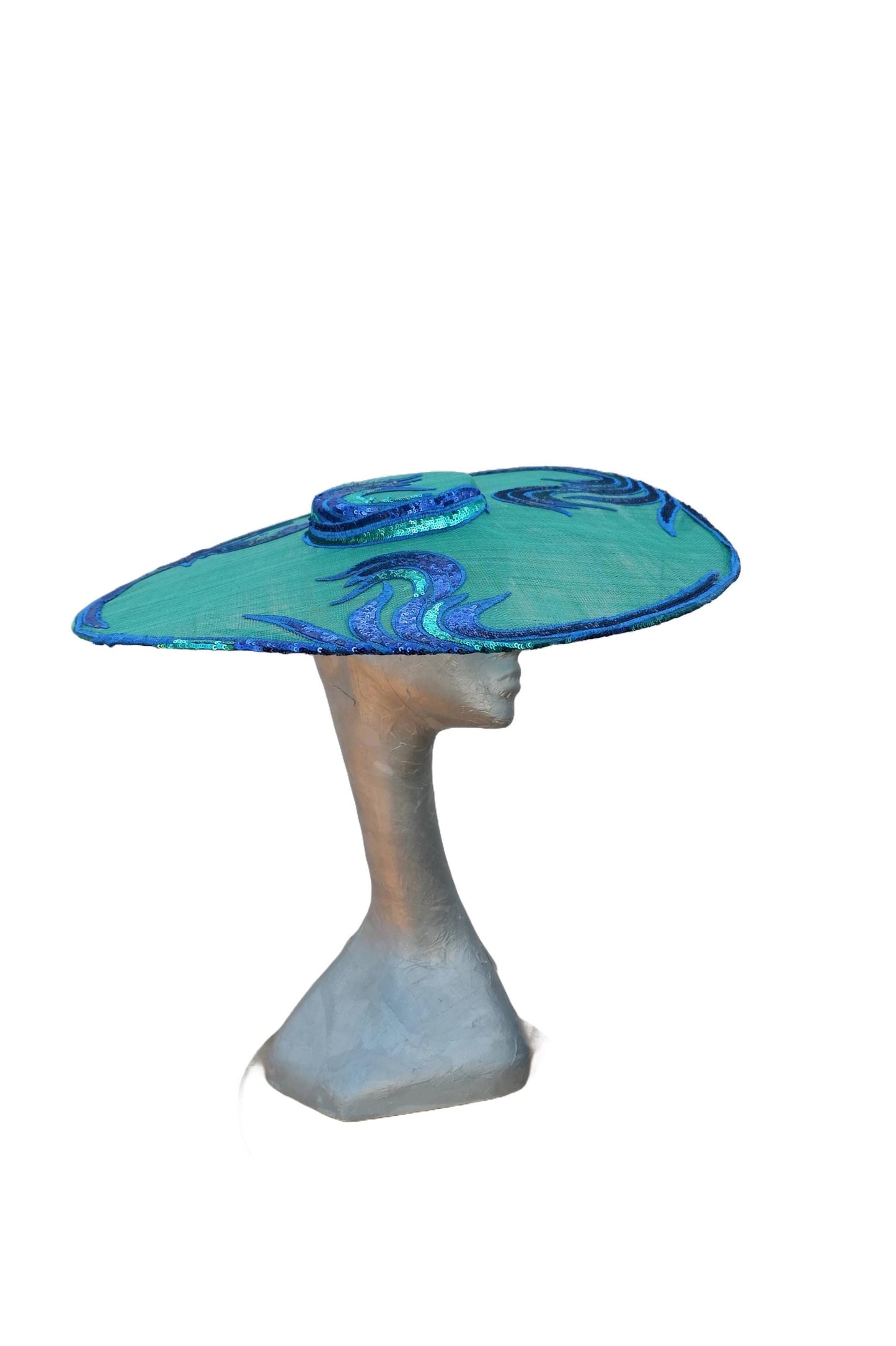 Clemy - Emerald green Boater with Royal Blue & Green Sequin Applique