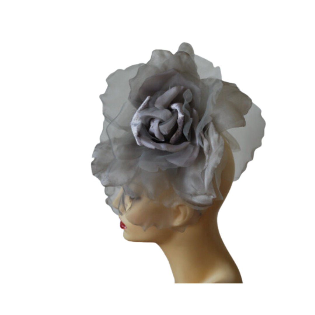 Ava--- Silver Grey & Lilac silk 12" flower fascinator