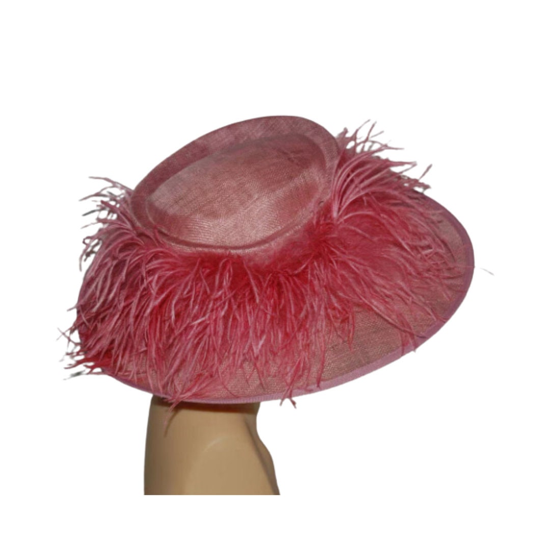 Onasis - Feature Hat with Ostrich feather boa in Rose pink