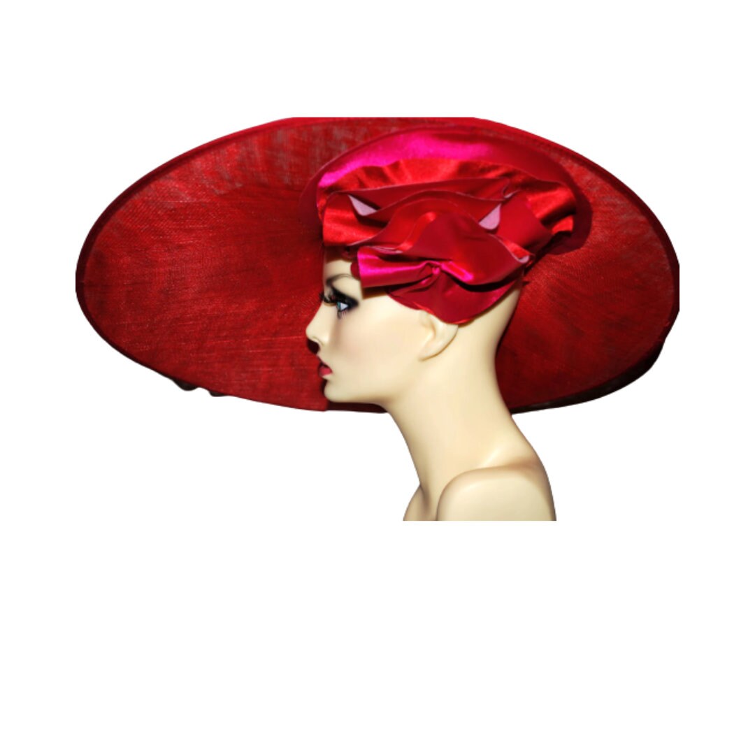Solar - Extra large designer Red & Cerise hat ideal for Royal Ascot or the Derby