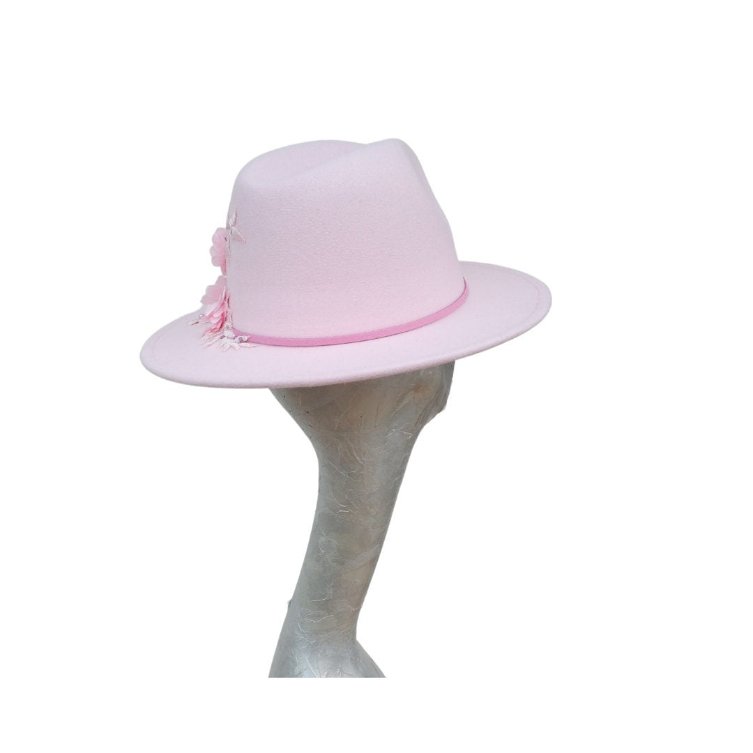 Margot - Faux Felt Trilby with Lace applique detail