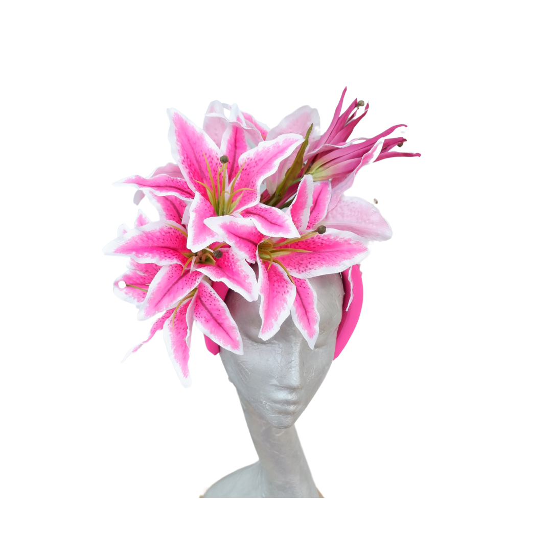 Stargazer- Pink & white Lily Headband Fascinator
