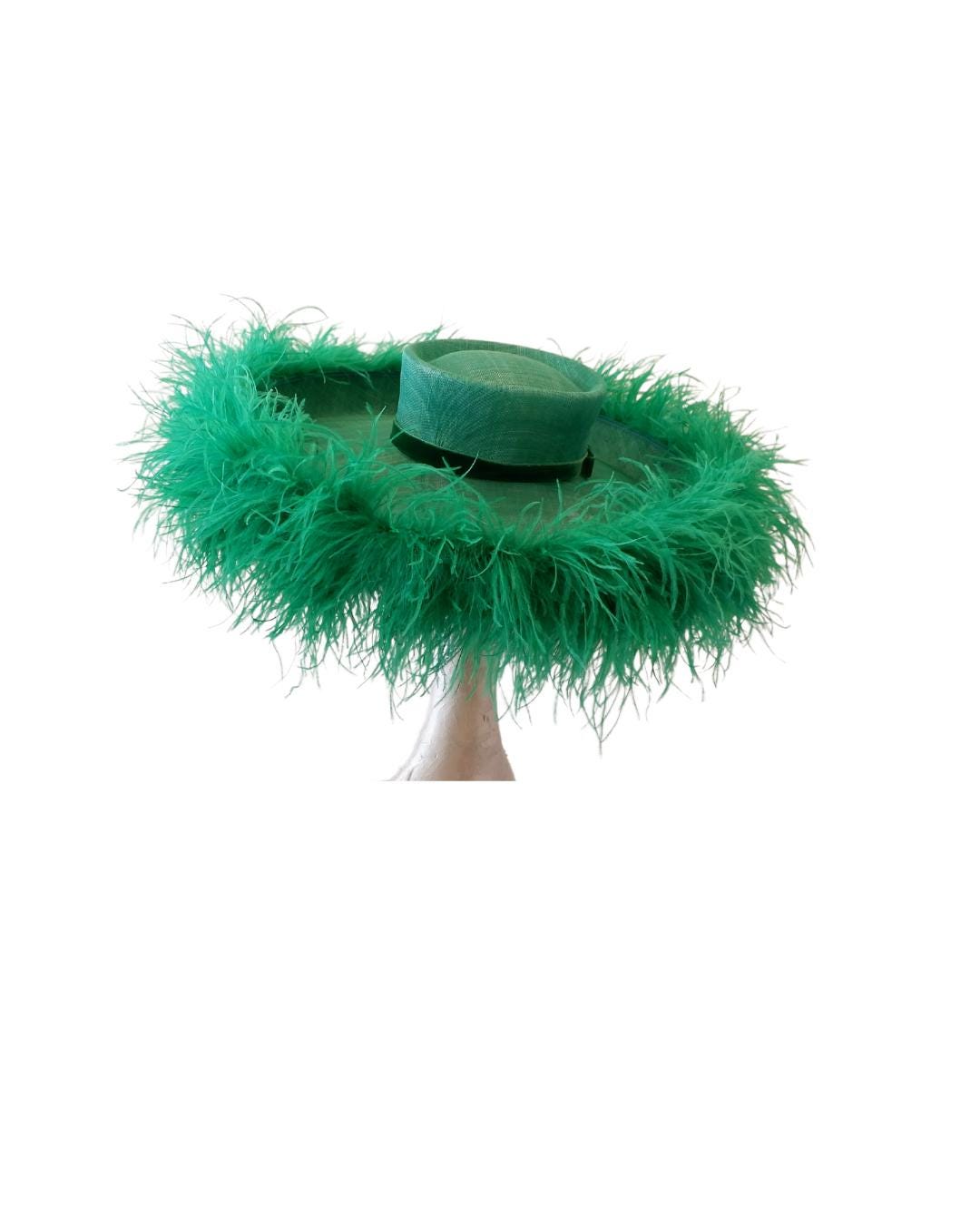 Emma - Extra large Hat with Ostrich feather boa in Two Tone Emerald Green