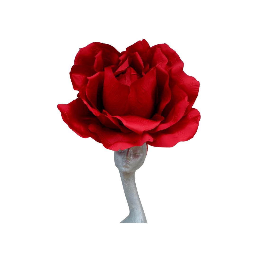 Lizzy - Oversized 75 cm Red Silk Rose Fascinator