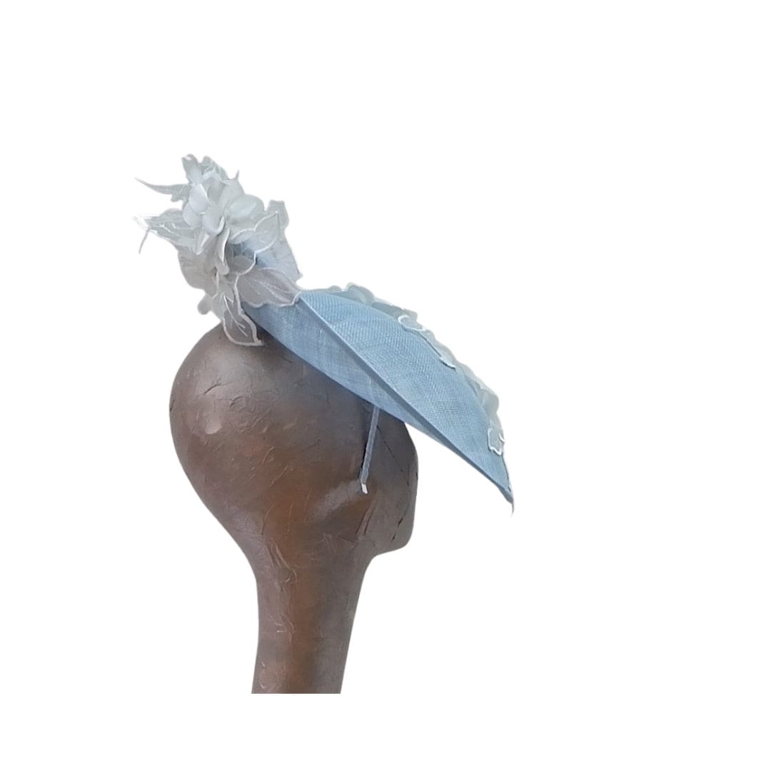 Skye- Sky Blue & white lace Applique fascinator