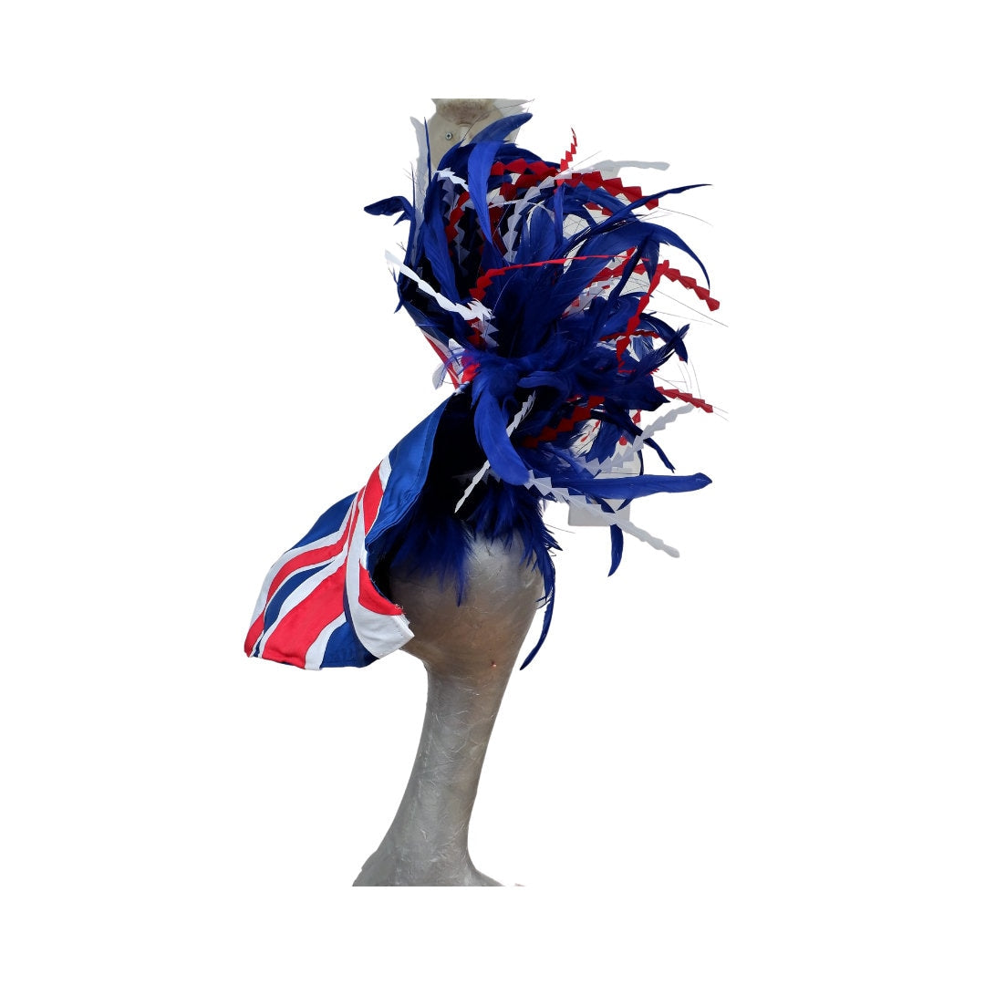Union Flag - Red, White & Blue Silk and Feather Hatinator Royal Ascot Jubilee showpiece 2022