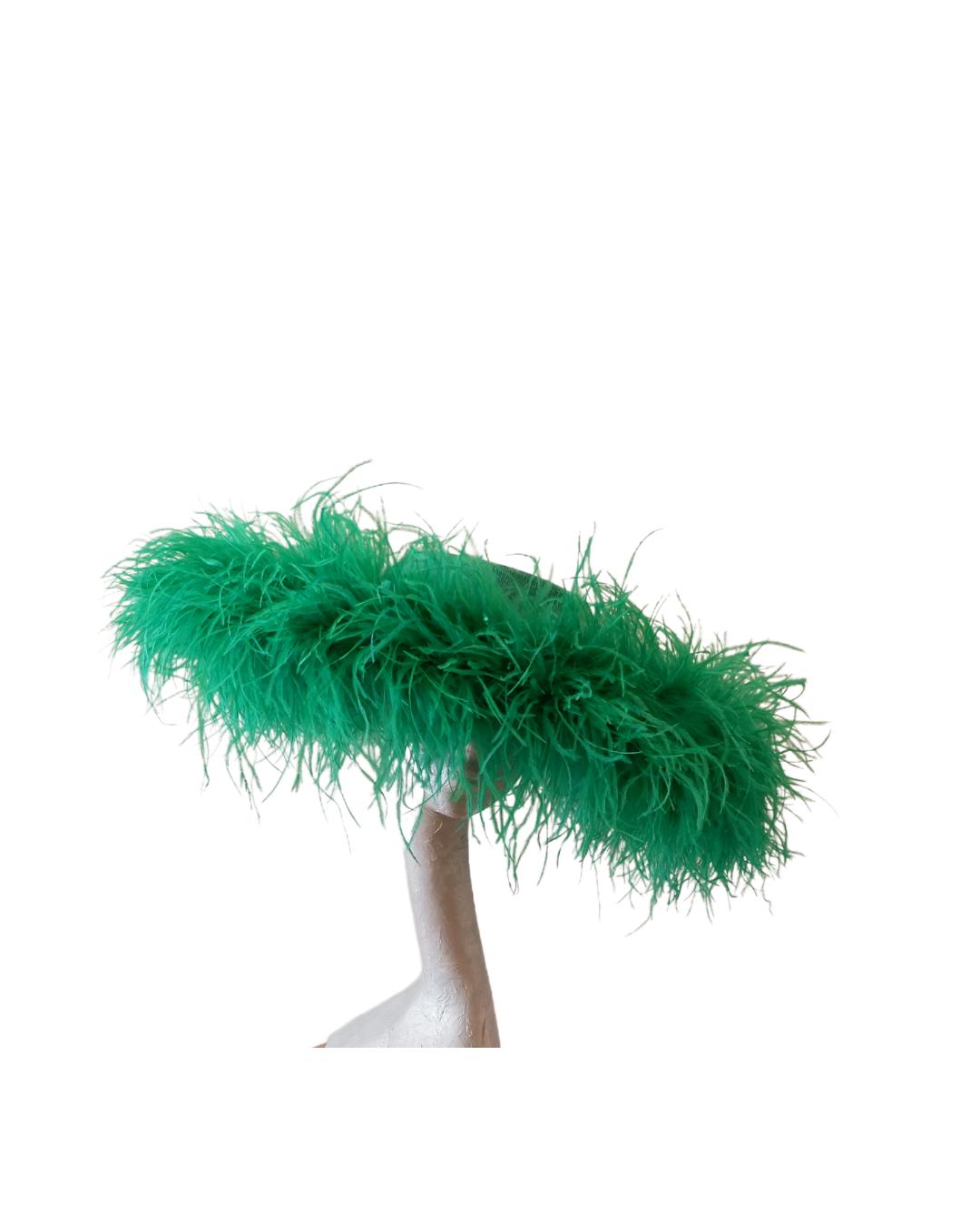 Emma - Extra large Hat with Ostrich feather boa in Two Tone Emerald Green