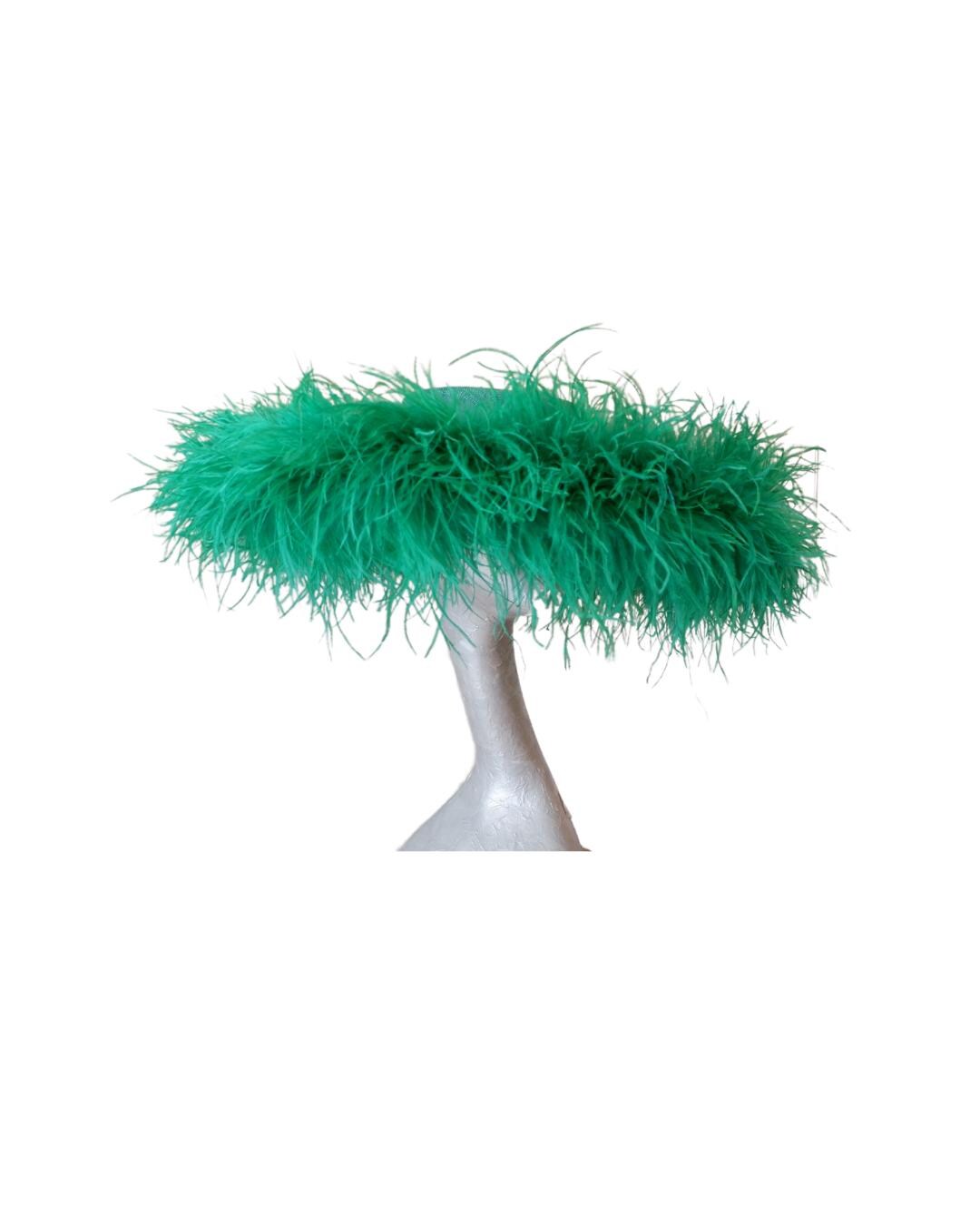 Emma - Extra large Hat with Ostrich feather boa in Two Tone Emerald Green