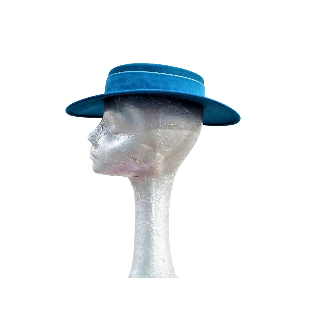 Catherine - Teal Felt Boater