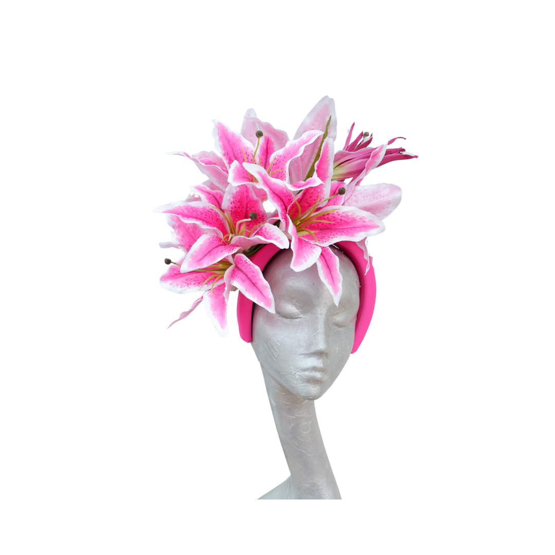 Stargazer- Pink & white Lily Headband Fascinator