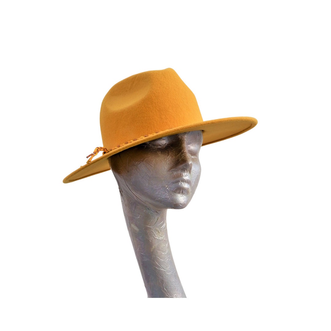 Elijah - Mustard Felt Flat Brim Trilby Hat