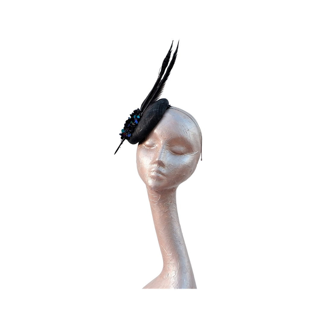 Lee - Black Feather fascinator by Hats2go