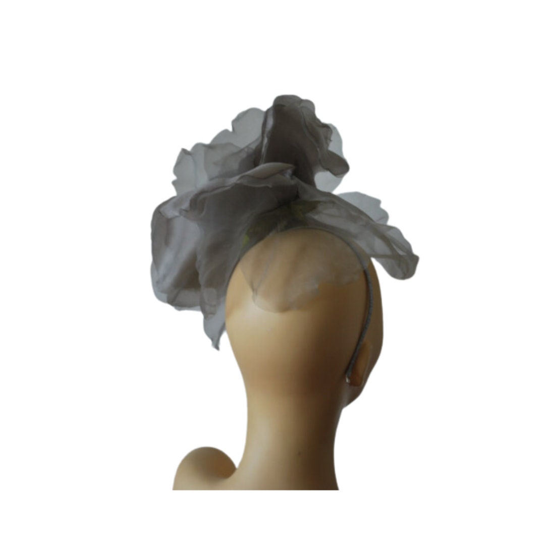 Ava--- Silver Grey & Lilac silk 12" flower fascinator