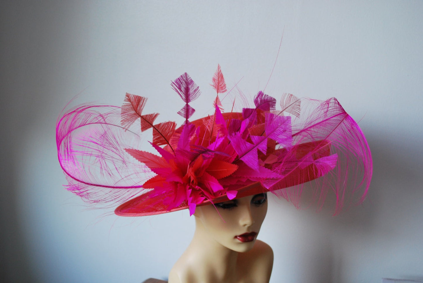 Amelia-- Coral Orange & Cerise feature hat
