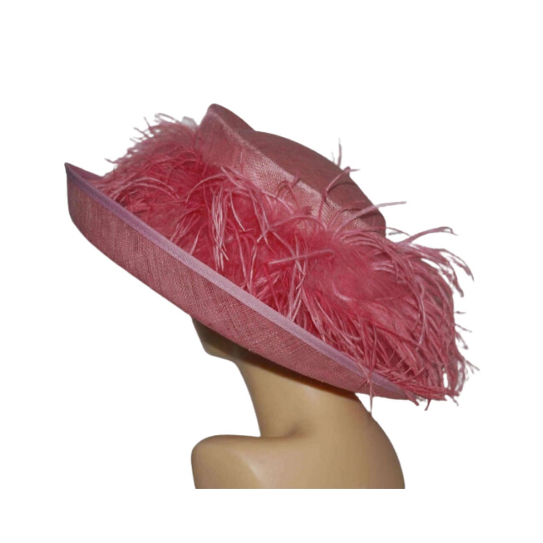 Onasis - Feature Hat with Ostrich feather boa in Rose pink