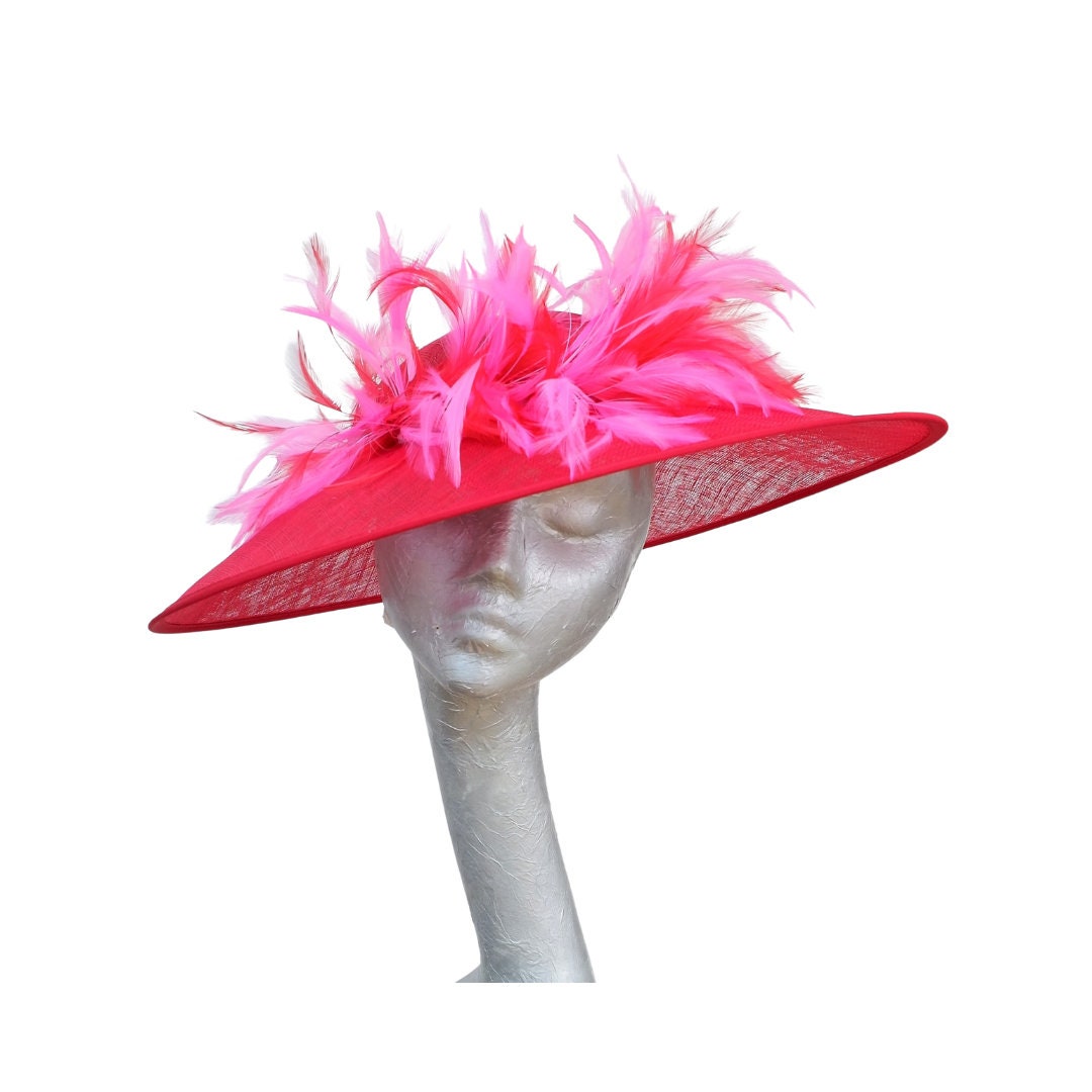 Fumi - Scarlet Red Coolie hatinator with Red & Cerise feathers