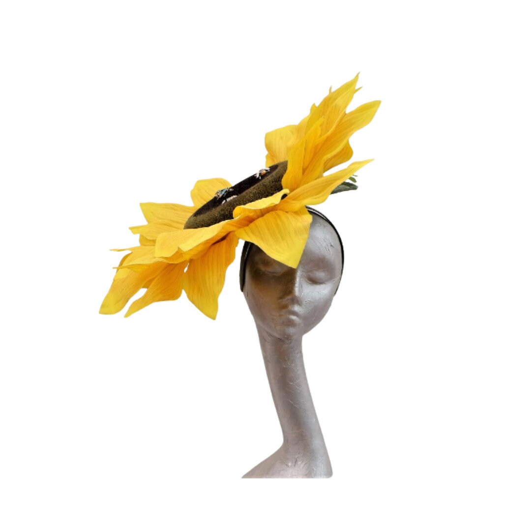 Titan - Giant oversized 52cm Sunflower fascinator with Wasps & Bees on wide Alice band