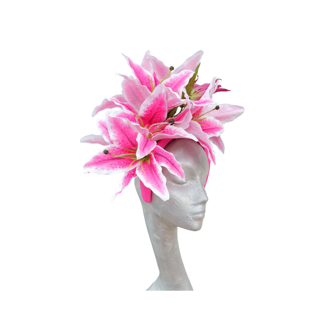 Stargazer- Pink & white Lily Headband Fascinator