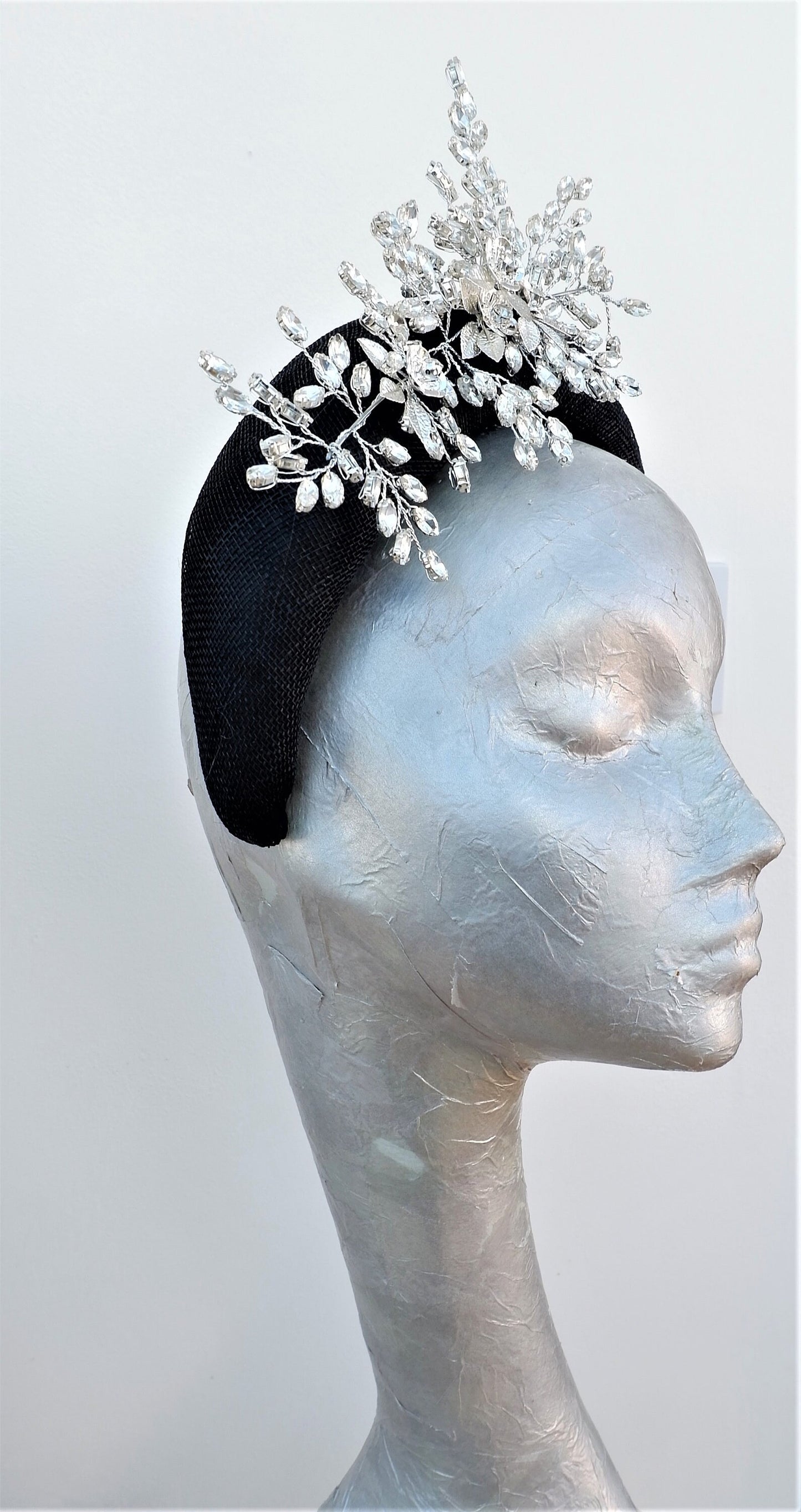 Selina - Black & Diamante Halo Fascinator Headband