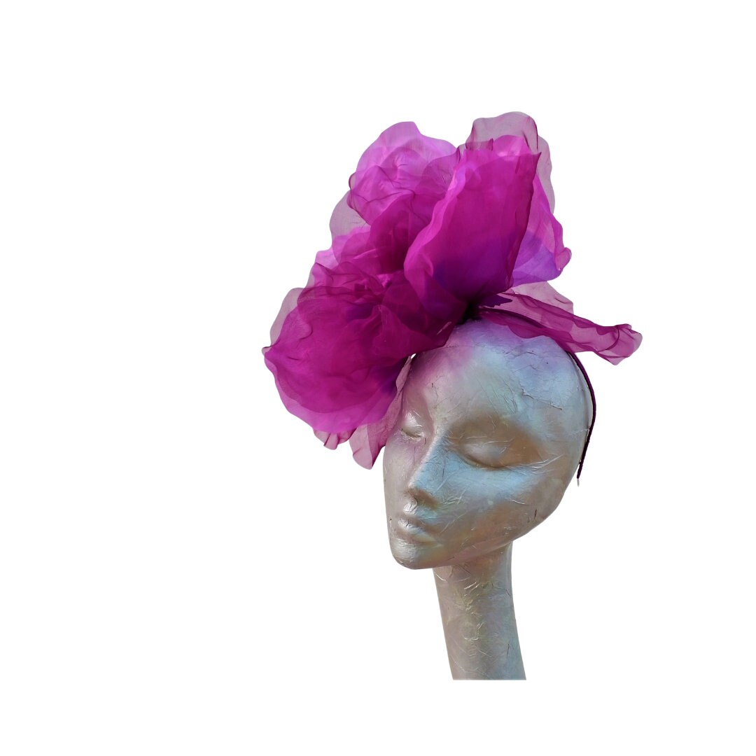 Ava--Dark Magenta silk/organza 12" flower fascinator