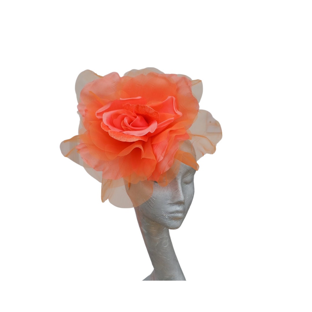 Ava---Tropical Orange silk/organza 12" flower fascinator