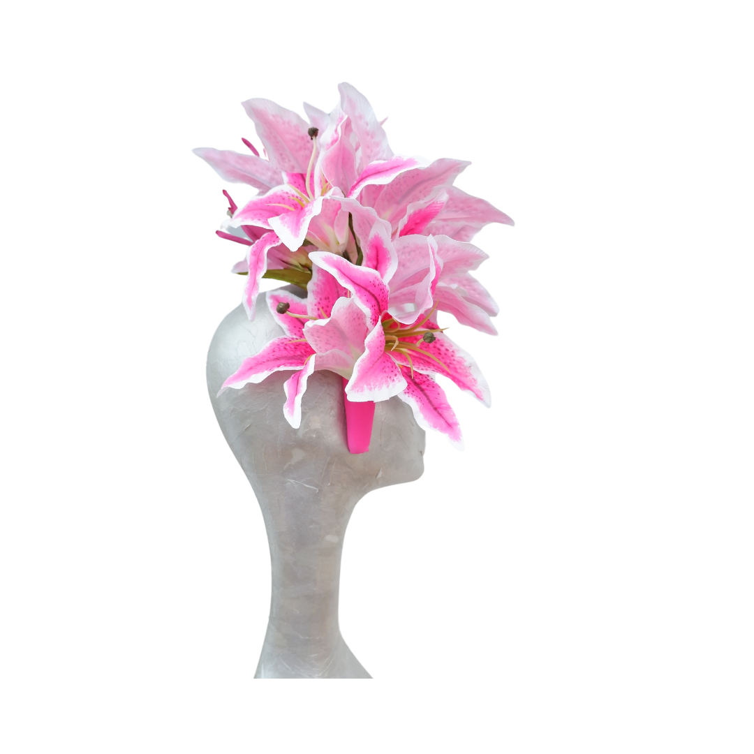 Stargazer- Pink & white Lily Headband Fascinator
