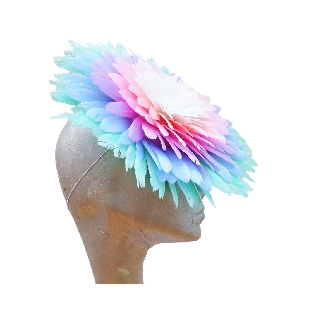 Florence -- Pastel Rainbow feather hatinator